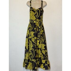Kimchi Blue Sz 8 Silk‎ Maxi Dress Sleeveless Tiered Ruffle Blue Yellow Floral